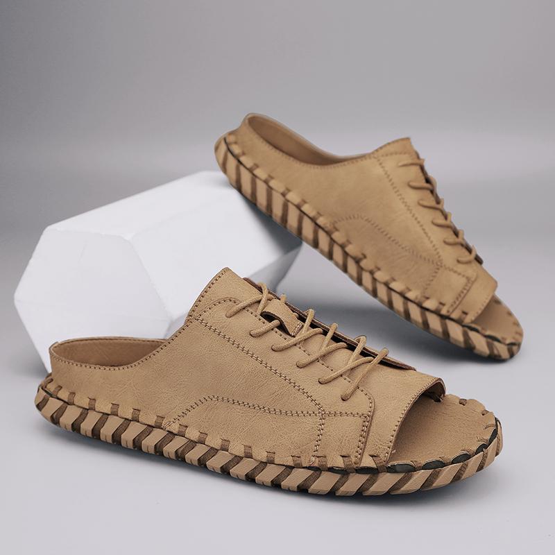 Fashion Designer Brand Men's Beach Slippers Handmade Men's One Line Drag Outdoor Camping Sandals Summer New Men's Casual Shoes Non Slip