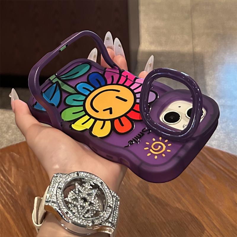Applicable To Apple 16 Promax Mobile Phone Case 13 Smiling Face Sunflower 14 Transparent Silicone 15 Dual Bracket 11 Huawei 12