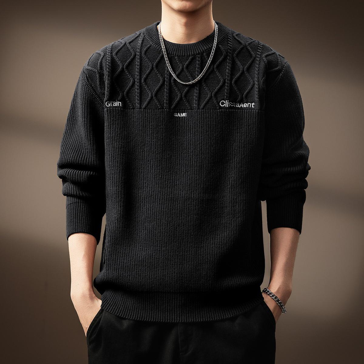 

Men s Retro Patchwork Crewneck Knit Sweater: Heavyweight Warm Diamond Pattern, Loose Fit for Winter XL for 140-160 lbs чорний