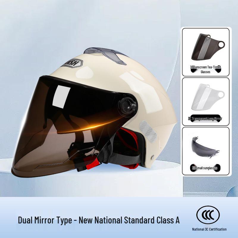 3C Dual Lens Unisex Motorcycle Helmet - All-Season, Sun-Protective, Ventilated Half Helmet