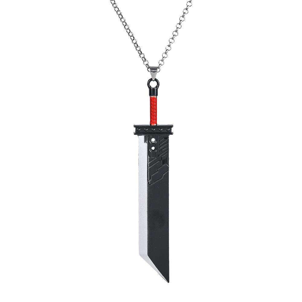 Gothic FF7 Game Final Fantasy Model Cloud Strife Buster Sword Keychain Men Metal Zack Knife Necklace Cosplay Llaveros