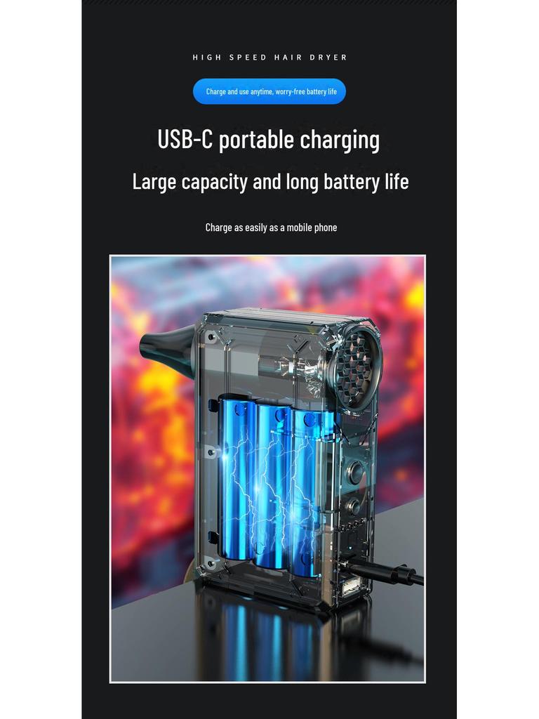 W10 Multifunctional High-Speed Turbo Fan with LED Light & Power Bank - 130,000 Speed Dust Removal Hair Dryer