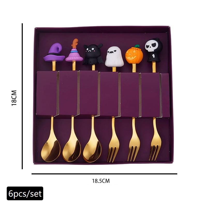 Halloweenské nádobí Nerezová kávová lžička Halloweenská dezertní lžička Vidlička na ovoce Sada nádobí pro tematickou párty