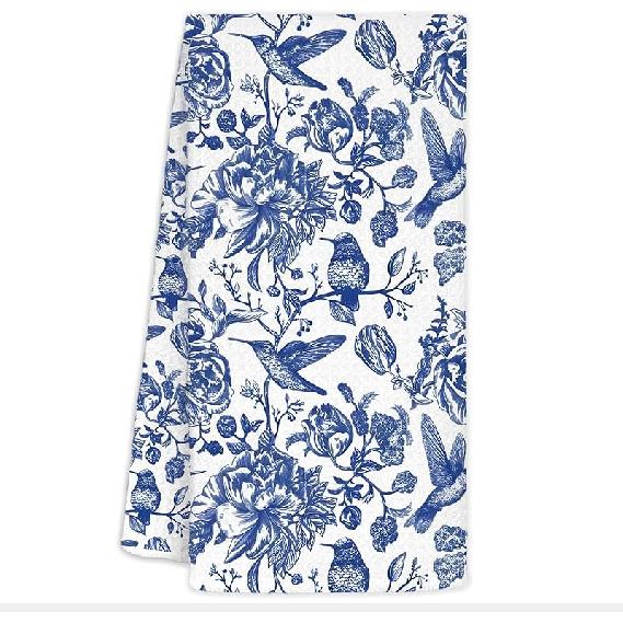 Blue and White Chinoiserie Floral Bird Tea Hand Dish Towels for Kitchen Bathroom, Chinoiserie Decor, Blue Tea Hand Dish Kitchen Towels, 16x24