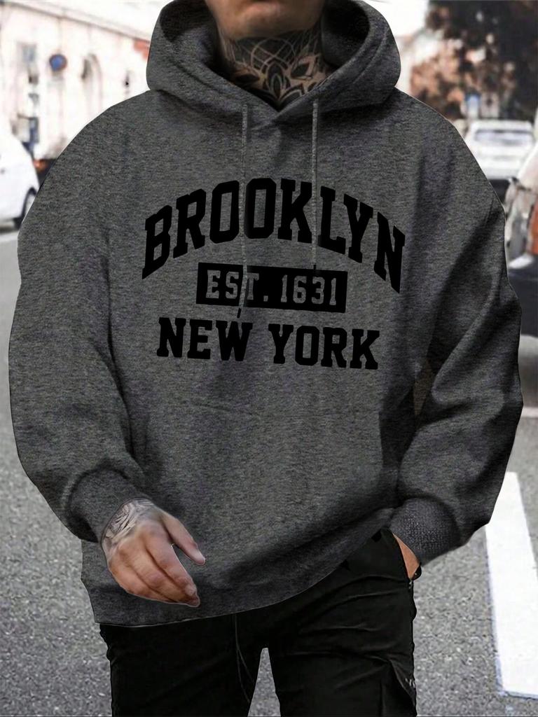 Beooklyn Est 1631 New York Bedruckter Kapuzenpullover für Herren Baumwolle Warm Beliebter Hoodie Mode Pelzfutter Hoodie Mode Lässiges Oberteil Bequem