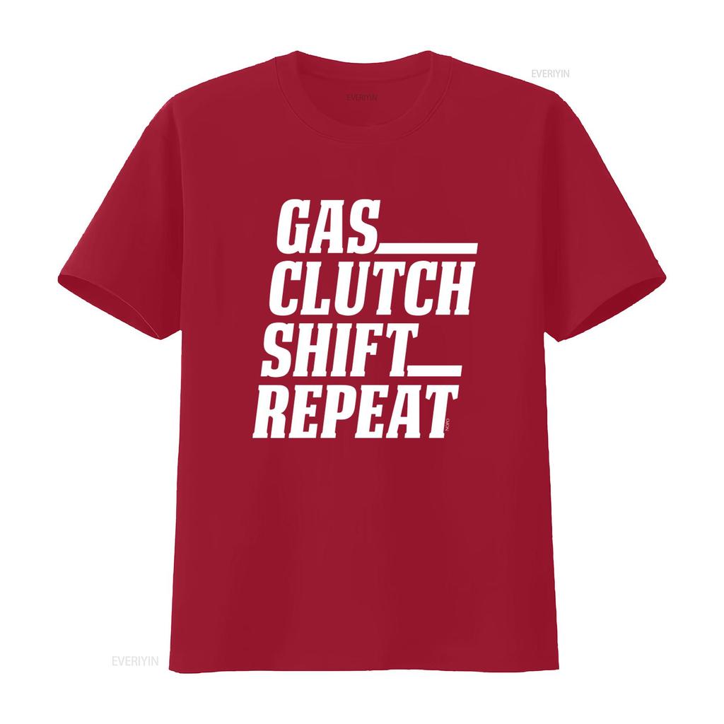 Gas Clutch Shift Repeat Mens T Shirt Automotive Inspired Design for Gearheads Vintage Washed Streetwear Breathable Slightly