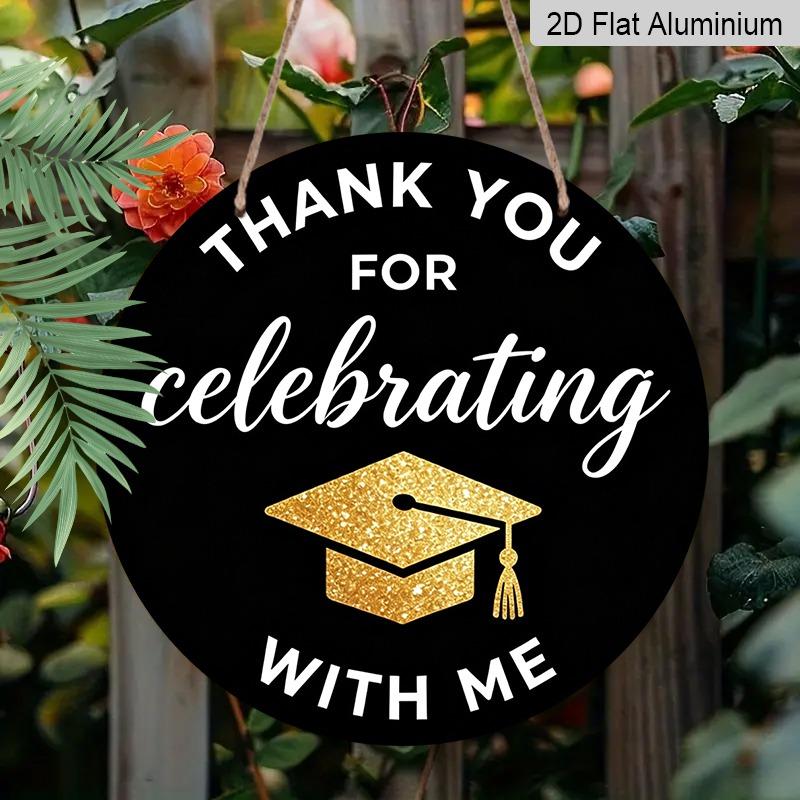2D Flat Aluminum 2026 Graduation-themed Wall Hanging Is Available In Multiple Sizes. Its Black and Gold Glitter Graduation Cap Design Makes It A