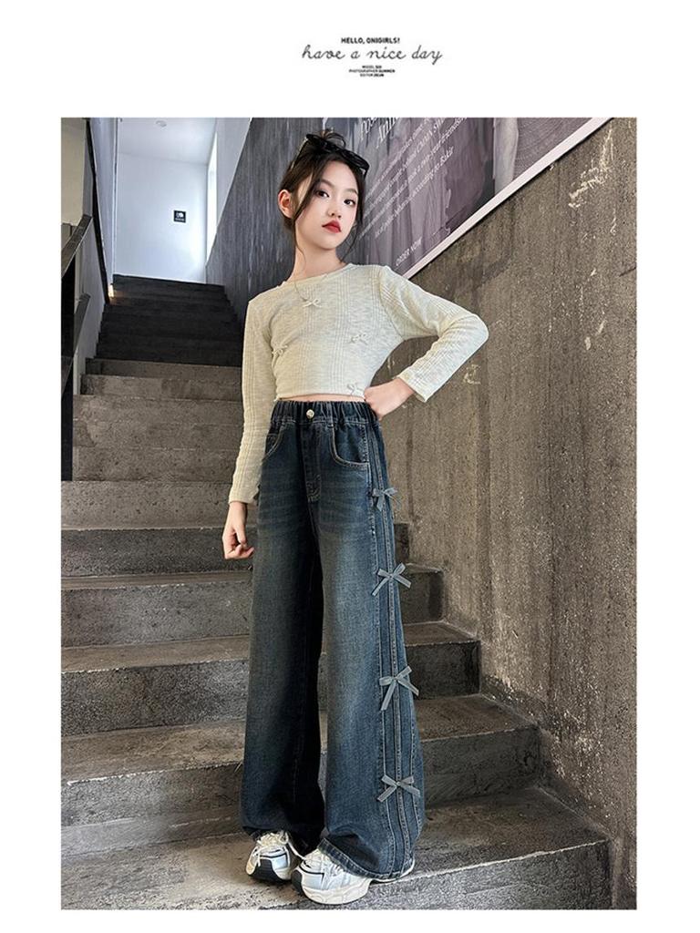 Samt-Jeans mit weitem Bein für Mädchen für Frühling & Herbst - Lässiger Stil für ältere Kinder