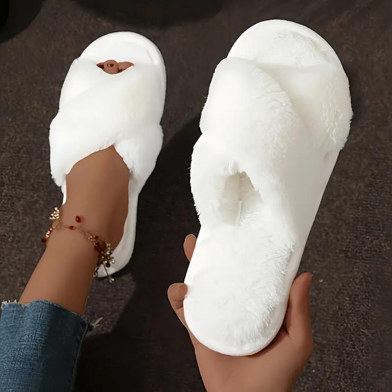 Pantofole da interno in peluche con incrocio invernale, comode e calde, con suola morbida e pelosa, antiscivolo, per la casa