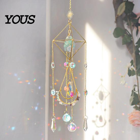 Wind Chime Faux Crystal Suncatcher for Window, Natural Stone Rainbow Maker with Prism Home Decoration Pendant Indoor Outdoor, Home, Garden,