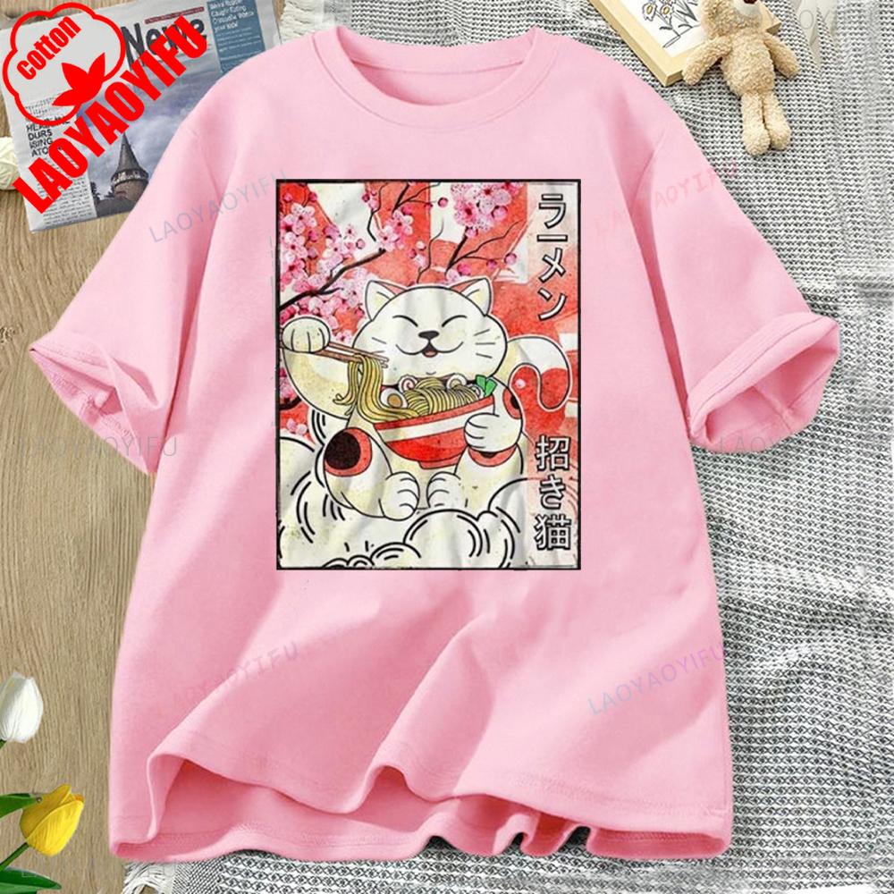 Japanese Noodles Maneki Neko Cat Ramen T Shirt Best Seller Funny Movie Gift Music Meme Top Tee High Quality Cotton Tops