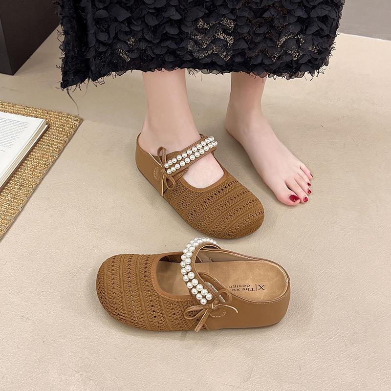 2025 New French Holiday Small Fragrant Mary Jane Shoes Women's Bag Head Hollow Bow Flat Slippers