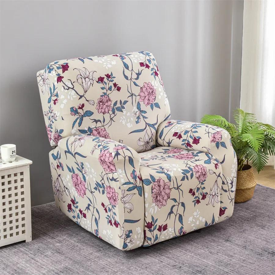 1 Seater Prints Recliner Chair Cover Spandex Stretch Floral Armchair Cover Elastic Sofa Slipcovers for Living Room