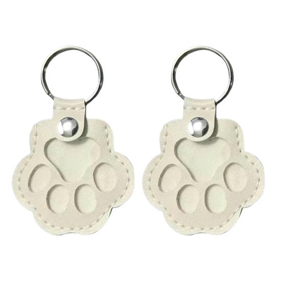 Faux Leather Pet Memorial Keychain Paw Shaped Keepsake Key Chain Easy to Use Pet Hair Storage Bag Key Holder