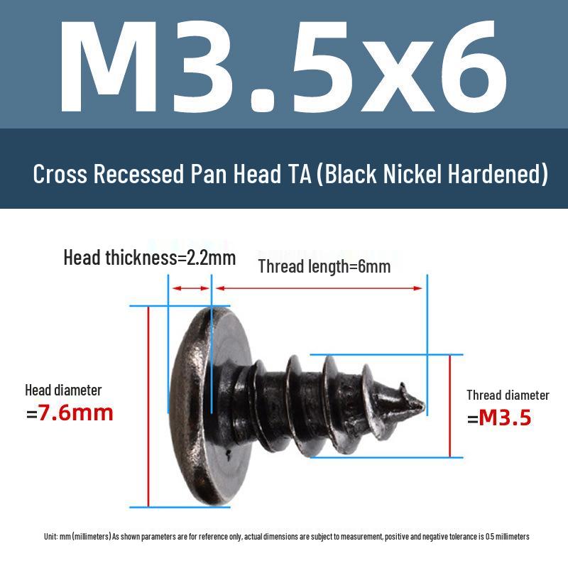 Yigu Black Nickel Hardened Phillips Flat Head Self-Tapping Screws M3-M5, Carbon Steel, Coarse Thread, Pointed Tail