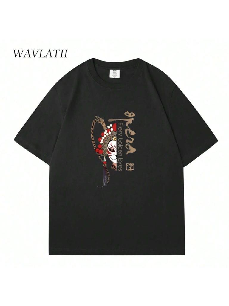 WAVLATII Unisex Brand New Opera Printed Black T Shirts Wounisex Cool 100% Cotton Streetwear Short Sleeve Tee Tops For Summer WT2315