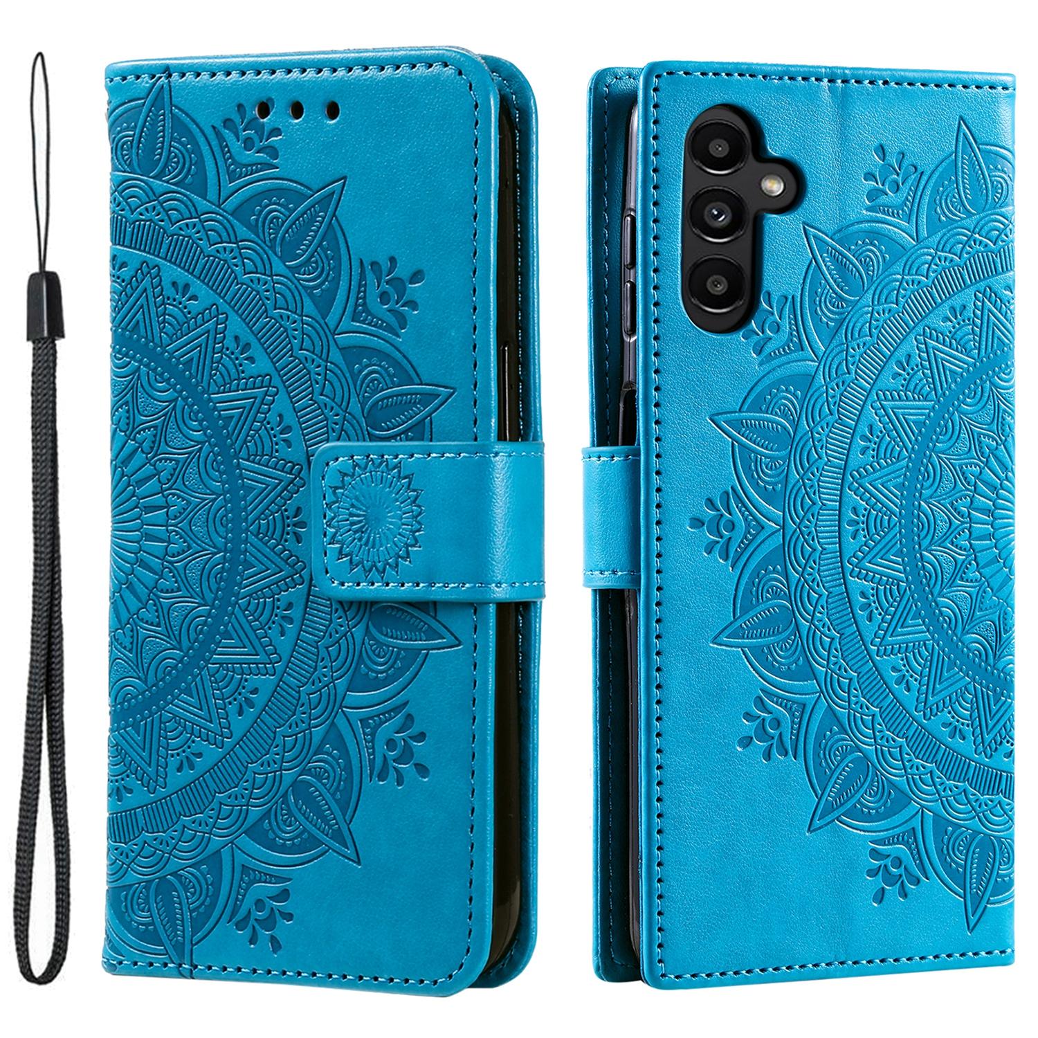 

Чехол-подставка для Samsung Galaxy A17 с тисненым тотемом, бумажник из ПУ кожи, чехол для телефона с ремешком на запястье Blue