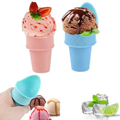 2pcs Reusable Mini Ice Cones Stand Upright For Cream, Frozen Yogurt & Sorbet, Ice Cream Scoop For Adult Children Party