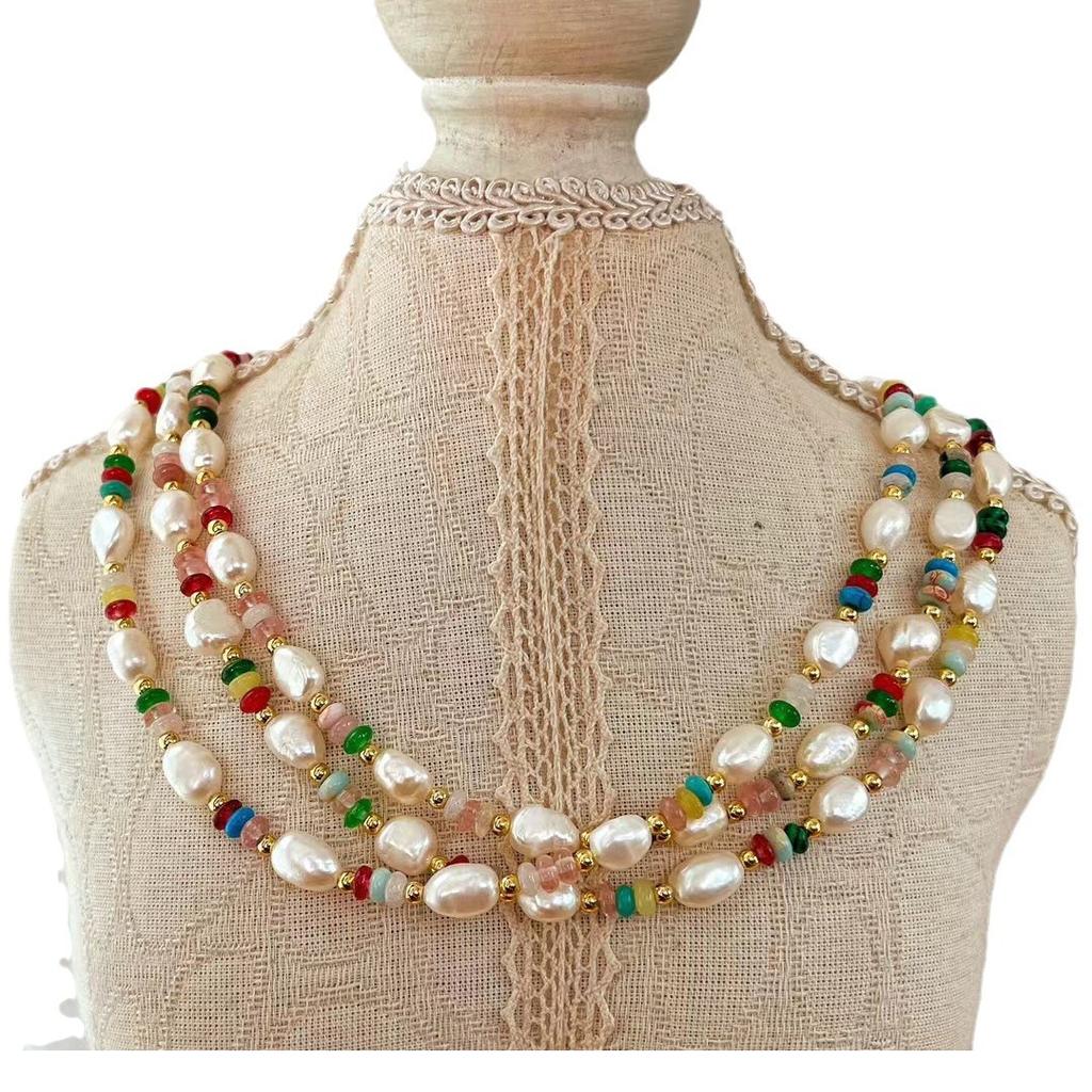 Vintage Happy Dopamine Vibe Natural Freshwater Baroque Pearl Necklace Gypsy Collarbone Chain
