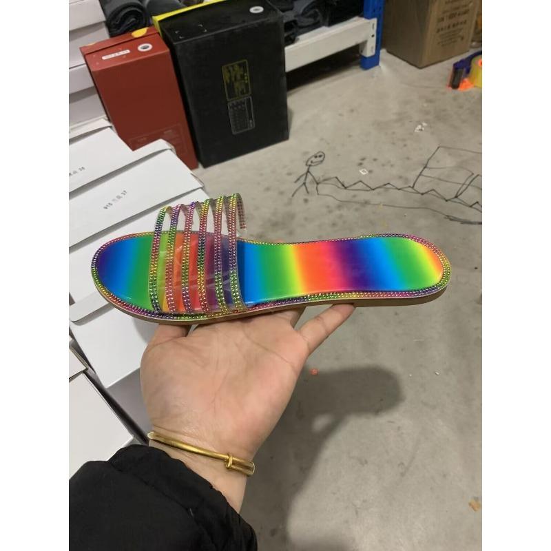 20 new flat-bottomed casual open-toed cool slippers women's fashion wear rhinestone women's slippers women's shoes