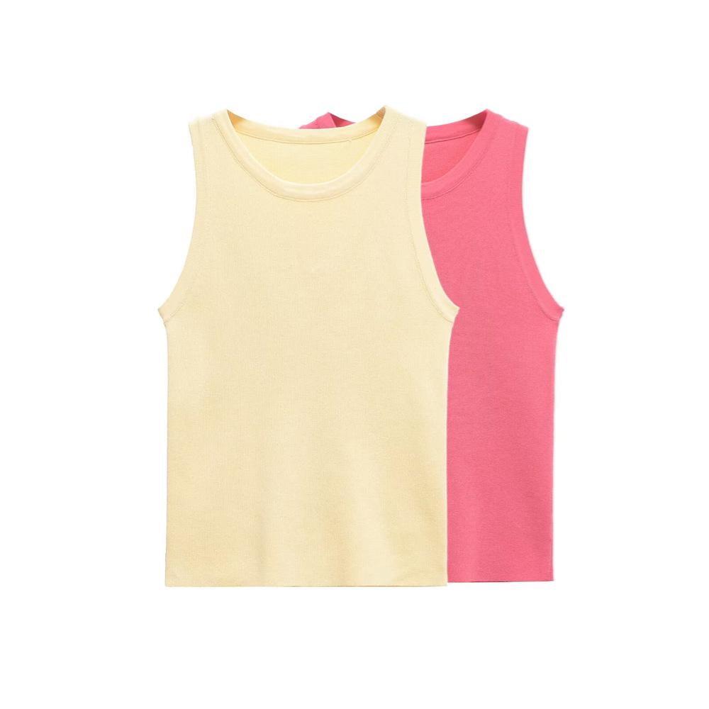 

Women s 2025 Spring Sleeveless Round Neck Solid Color Knit Vest Medium світло-жовтого кольору