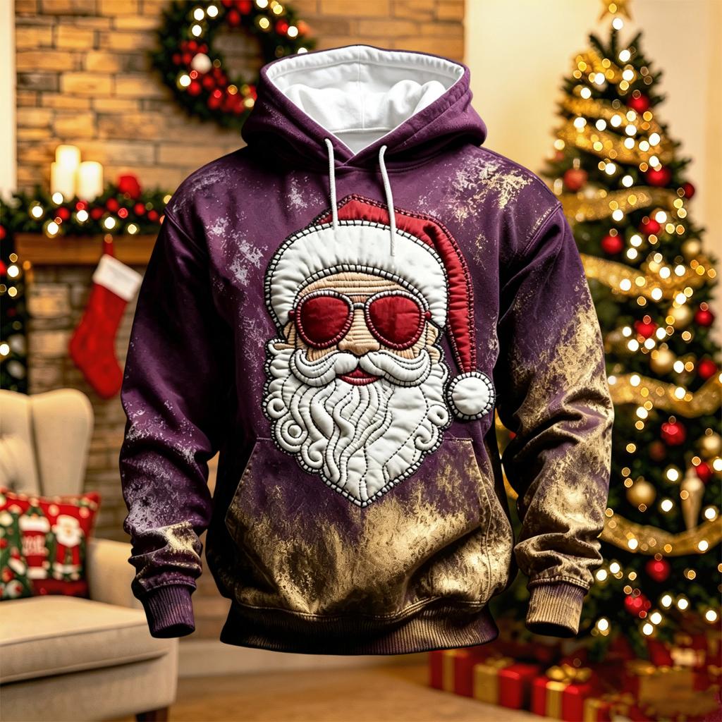 Men's Long Sleeve Hooded Sweatshirt with Christmas Graphic Print, Casual Pullover for Holiday and Winter Wear