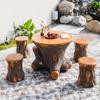 New Outdoor Faux Wood Patio Table and Chairs Set - Round Balcony Bistro Furniture for Gardens and Villas