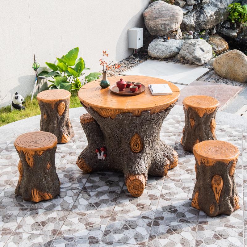 New Outdoor Faux Wood Patio Table and Chairs Set - Round Balcony Bistro Furniture for Gardens and Villas