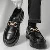 Fashion Classic Thick Sole Men's Penny Loafers Slip-On Business Dress Shoes for Gentleman Metal Buckle Formal Black Glossy Shoes