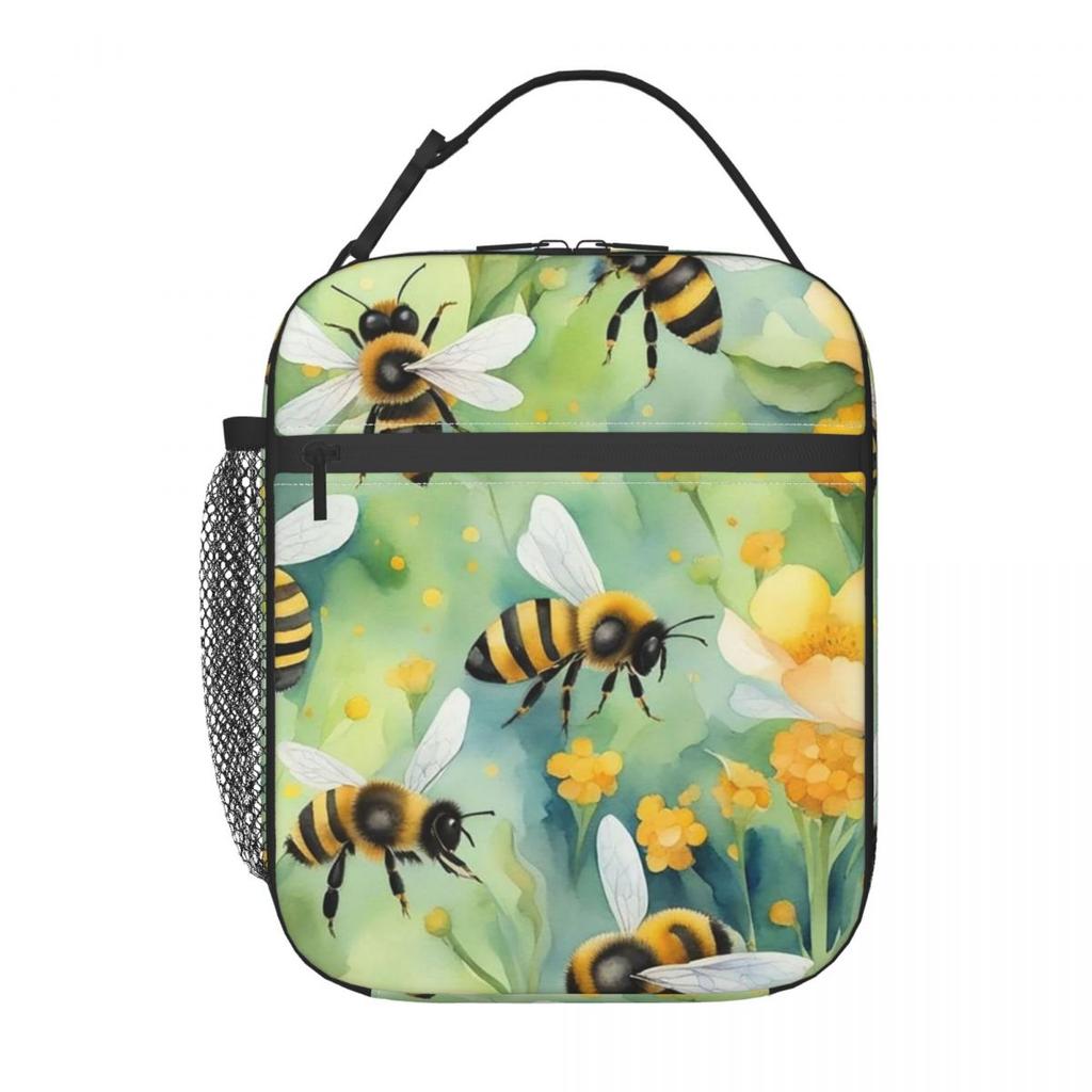 Flowers And Bee Pattern Insulated Lunch Bag for Women Kids Portable Food Boxes Thermal Lunch Box Tote