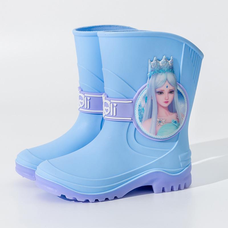 Ye Luoli High Tube Rain Boots Four Seasons3-7Year-old Rubber Boots Kindergarten Rain Boots for Girls, Big Kids, Fleece-lined Cartoon Water Shoes for