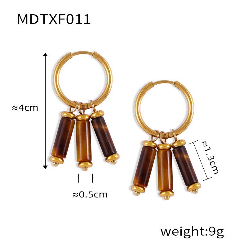 Elegant Tiger Eye Beaded Earrings & Necklace Set with Geometric Titanium Steel Abacus Beads