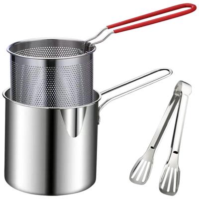 Deep Frying Pot with Strainer & Food Tongs Stainless Steel Fry Pot Tempura Small Deep Frying Pan Chicken Fried Cooking Tools