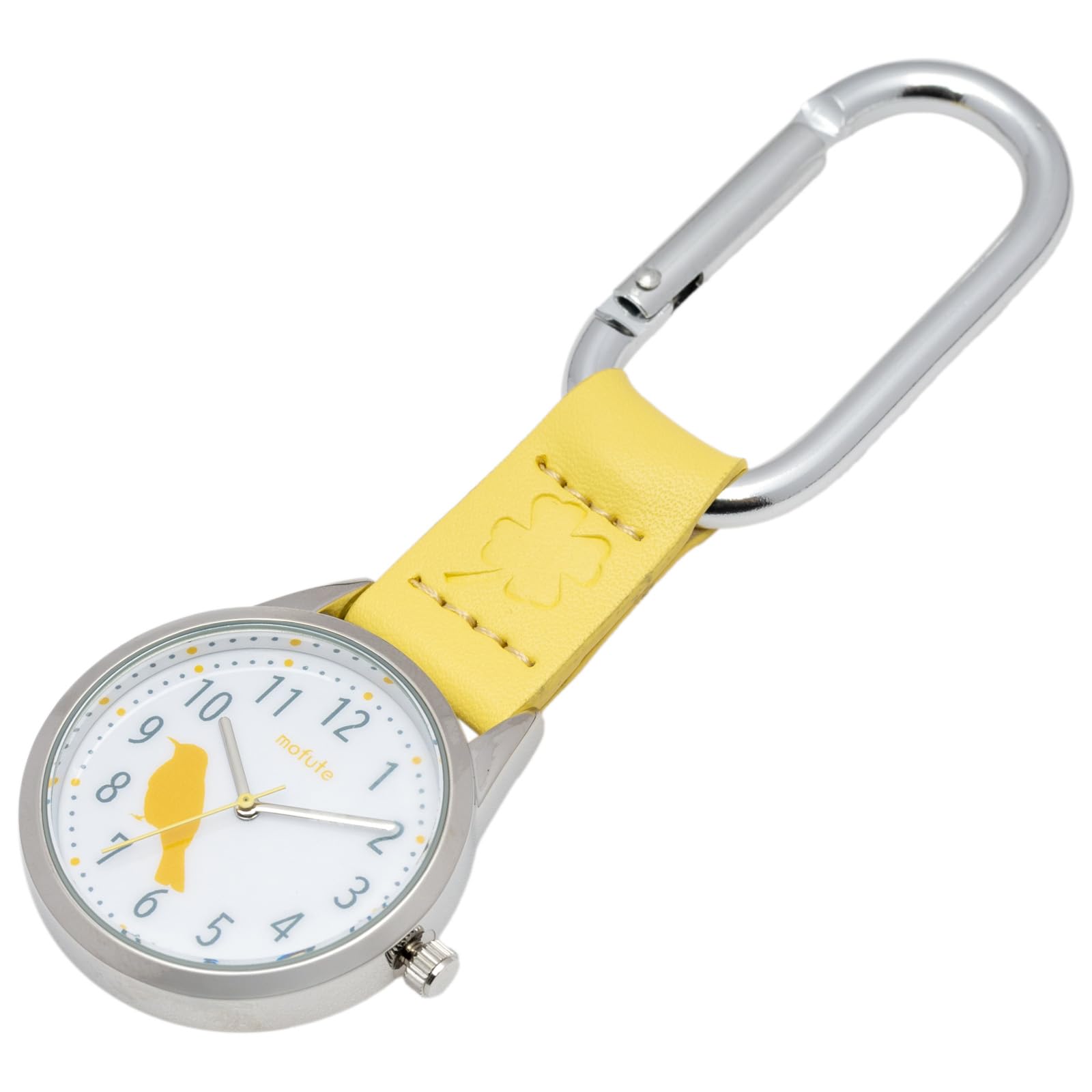 Fieldwork Pocket Watch Keychain Watch Women s Analog Carabiner Watch Animal Yorkshire Terrier Parakeet Yellow MKK2316-1