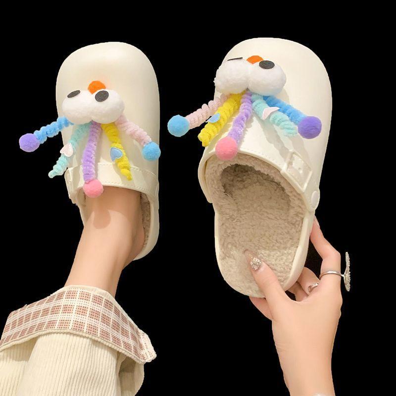 2025 Autumn and Winter New Thick-soled Toe Toon Cartoon Small Cotton Slippers Wool Slippers Women's Wear Toe Flip-flops
