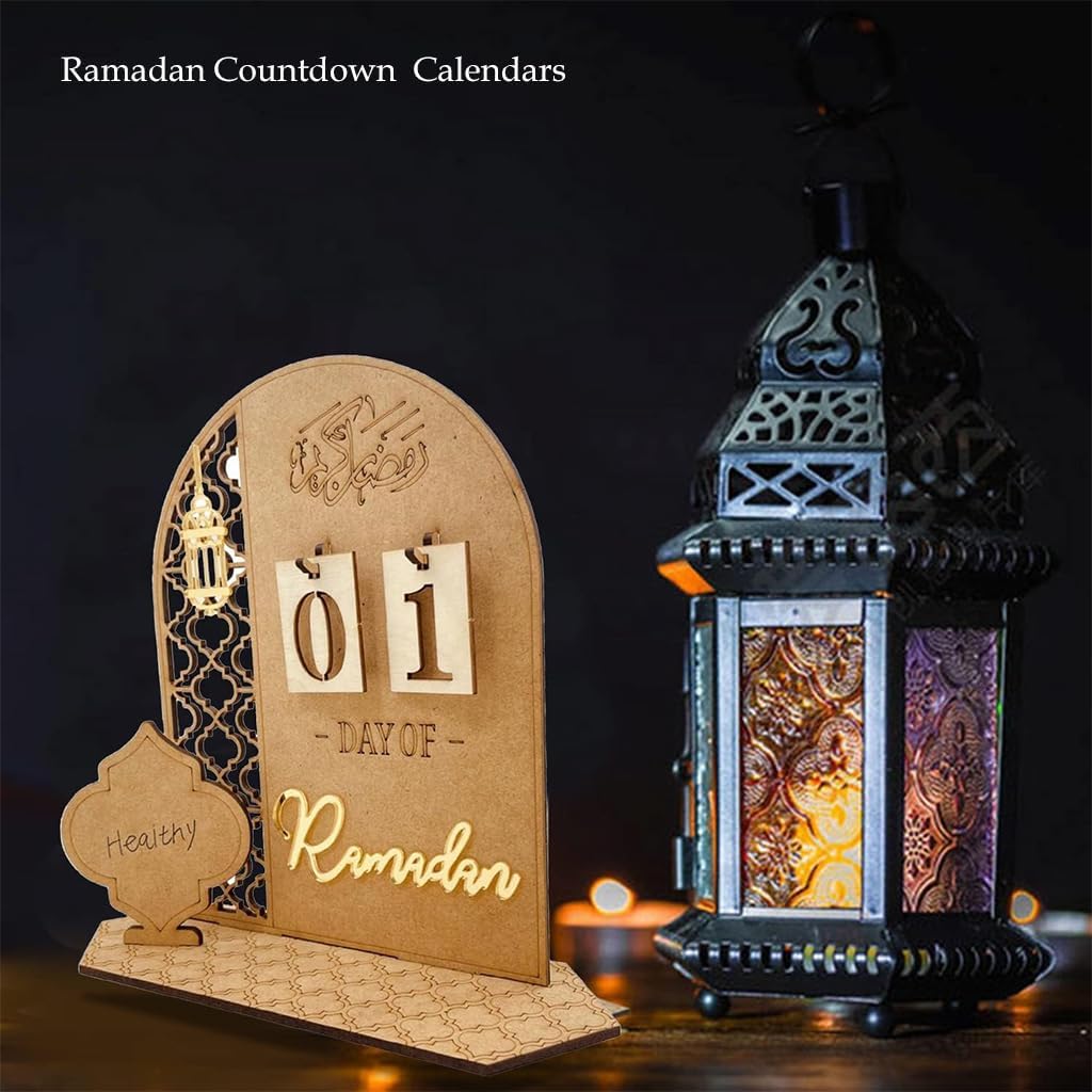 Eid Festival Wooden Countdown Calendar Islamic Mubarak Themed Party Supplies for Ramadan Home Room Decoration Desk Accessory