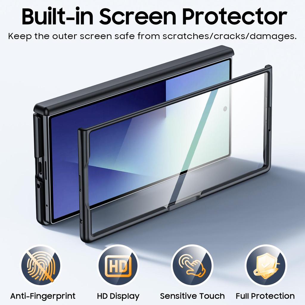 Leather Protective Case with Hinge Protection and Built-in Screen Protector for Samsung Galaxy Z Fold 7-Black