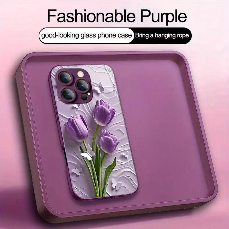 Gentle Wind Powder Tulip Mobile Phone Case iPhone14/15ProMax Light and Thin Bare Metal Feel Protective Case