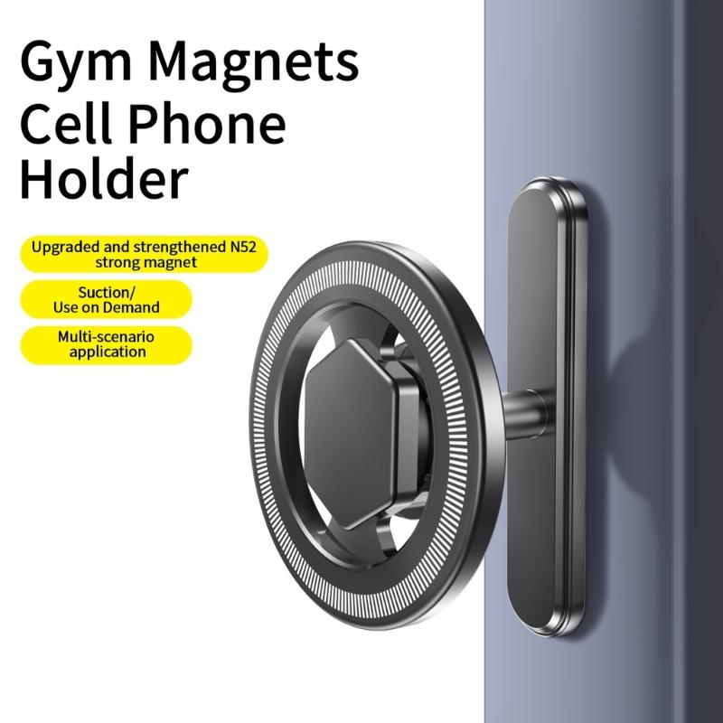 Magnetic Base Phone Mount Bracket Universal for Most Mobile Phone Rotating Aluminum Stand Holder for GYM Metal Surfaces