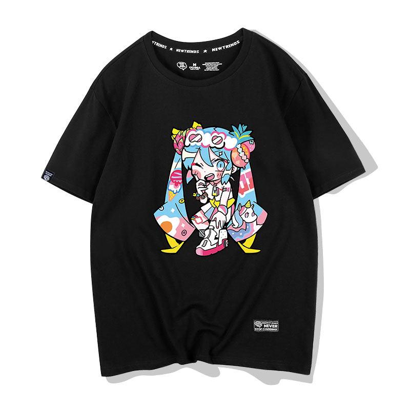 Japanese Anime Anime Cong Niang Hatsune Miku Printed Unisexs and Unisexs Tshirts Hong Kong Style Loose Co Branded Tshirts