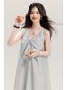 [Original Fabric] Temperament V-neck Kink Pullover Vest Skirt Women's Summer New Loose French Holiday Style Jumpsuit