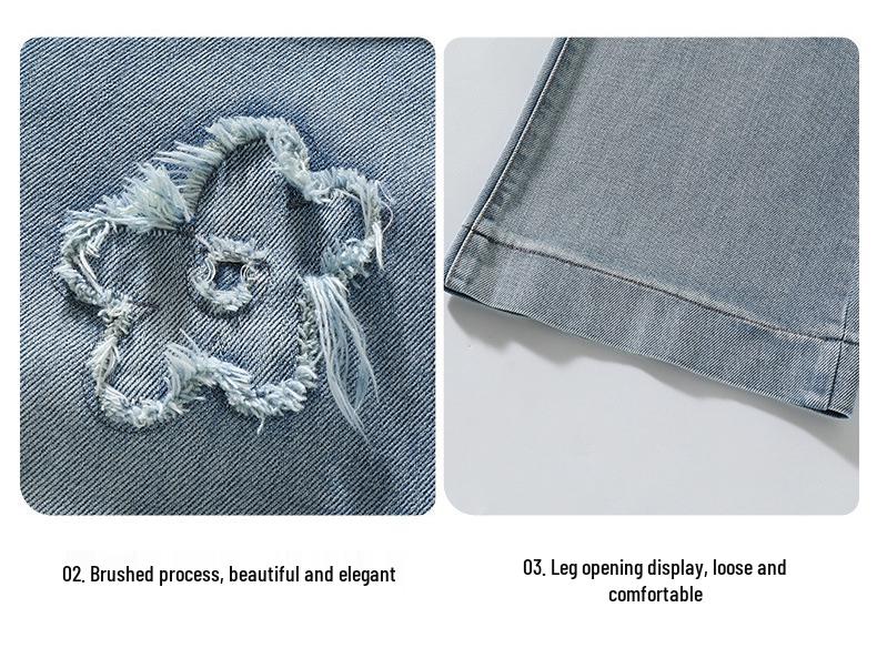 Girls' Embroidered Wide-Leg Denim Pants - Spring & Fall 2026 Junior High Style