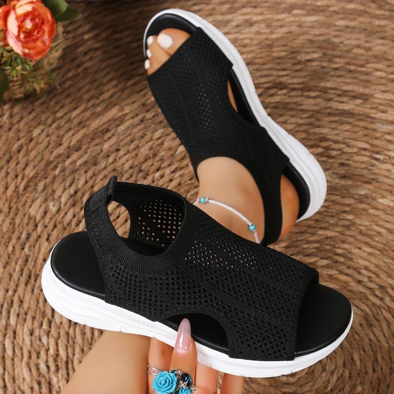 Women's Thick-Soled Knit Mesh Roman Style Retro Sports Sandals, Fashionable Footwear, Available In Large Sizes.