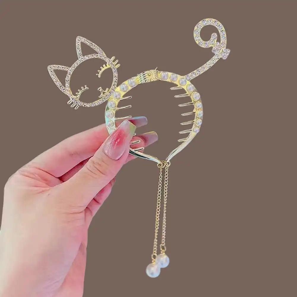 Elegant Tassel Hair Claw Rhinestone Pearl Flower Tassels Hair Clip Women Girl Ponytail Holder Hairpins Fringe Hair Accessories