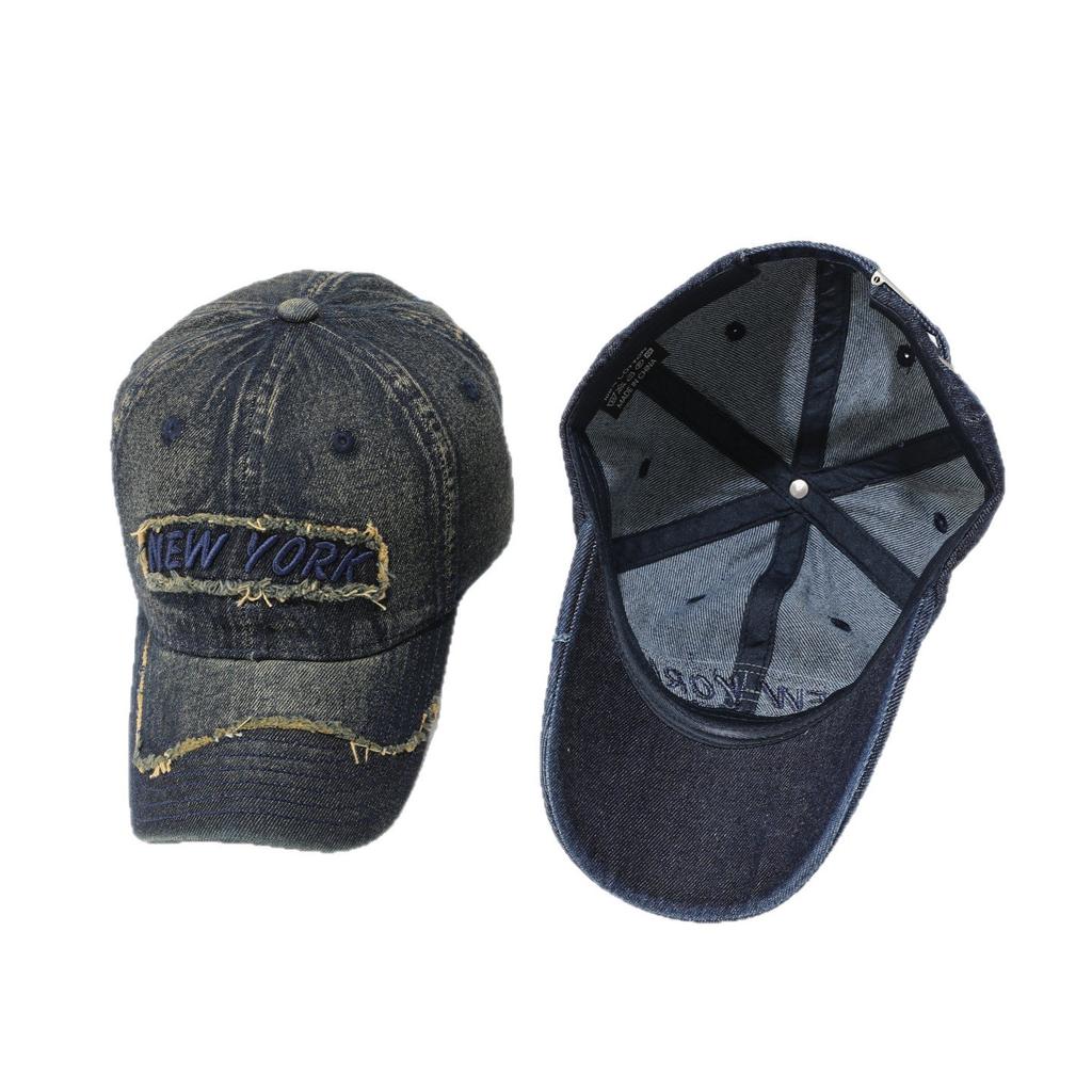 Vintage NEW YORK Ripped Washed Denim Baseball Cap Male Heavy Industry Couple Face Small Sunscreen Cap
