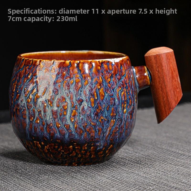 Kiln-changed ceramic wood handle mug office coffee cup creative tea cup personalized household milk cup 200-400ml