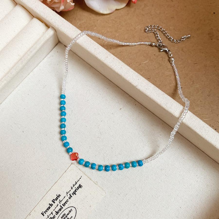 Summer dopamine stained glass crystal beaded necklace collarbone chain design sense niche item decoration