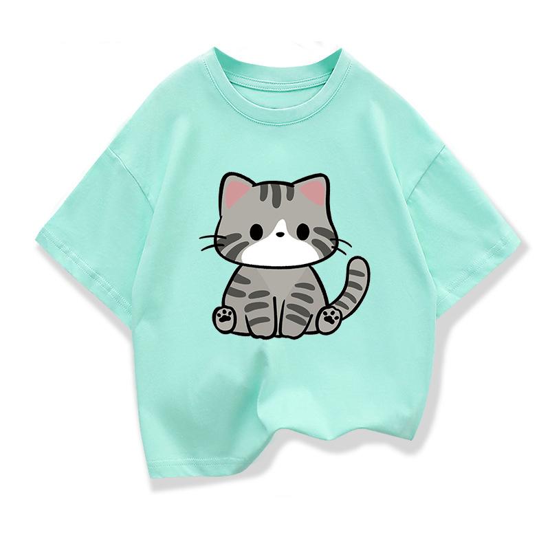 Original Design Summer Children Clothing Kids Short Sleeve t shirts Cute Litle Cat Graphic Boys Girls Casual Loose Tee Tops