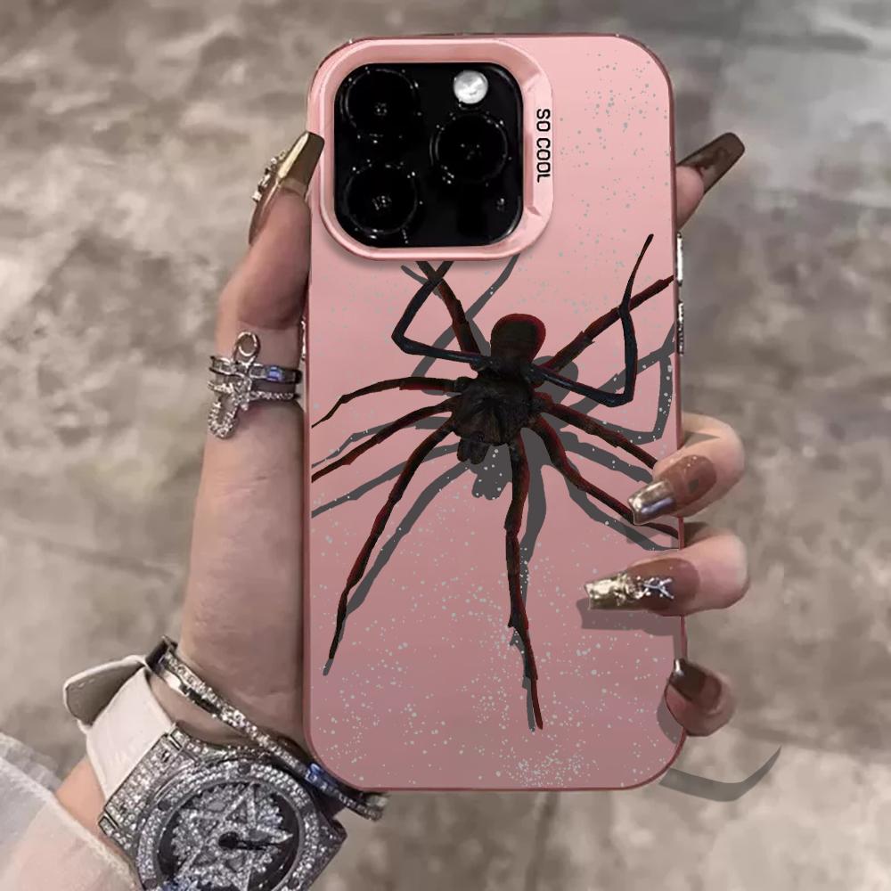 Black Spider Cartoon Cool Phone Case For iPhone 17 Pro Max 17e 16e 15 17 Air 14 13 12 11 Pro Max 8 Plus X IMD Shockproof Cover