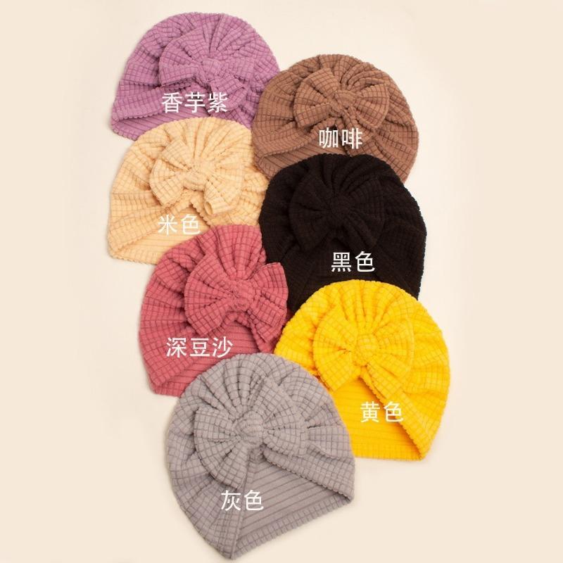 

Autumn and winter new baby solid color bow headscarf hat, children s soft and comfortable pullover hat, baby hat